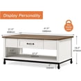 thumbnail image 4 of WAMPAT Farmhouse Coffee Table, with Blue LED Lights, Large Rectangle Center Table with 1 Drawers and Open Storage Shelf for Living Room, 42", White/Oak, Wood/Metal, 4 of 7