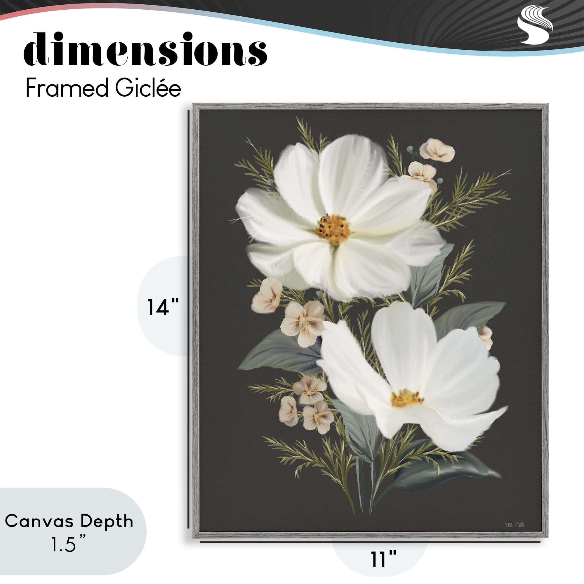 Stupell Industries Old Lace Cosmos Gray Framed Giclee Art, design by House Fenway