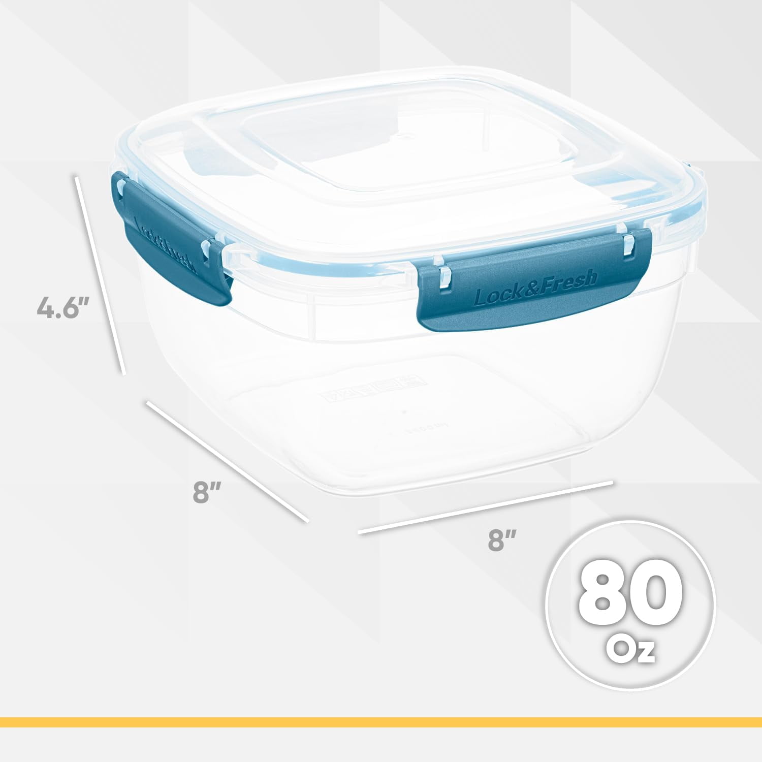 Superio Lock and Fresh Airtight Food Storage Containers with Lids for Kitchen Pantry Organization , BPA Free, Lunch, and Meal Prep Plastic Containers, 80 oz. Square Sealed Container, Blue, 4 pack