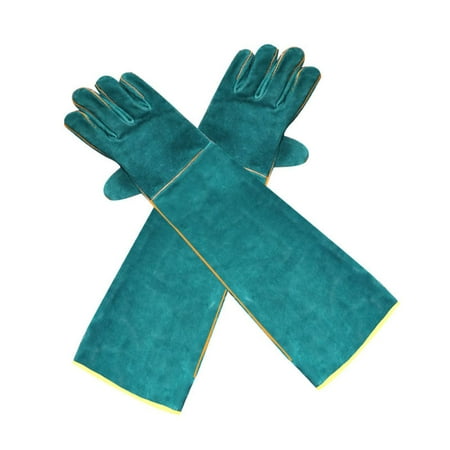 

walmeck -Bite Safety Gloves Ultra Long Leather Green Pets Grip Biting Protective Gloves for Catch Dog Cat Reptiles Animal