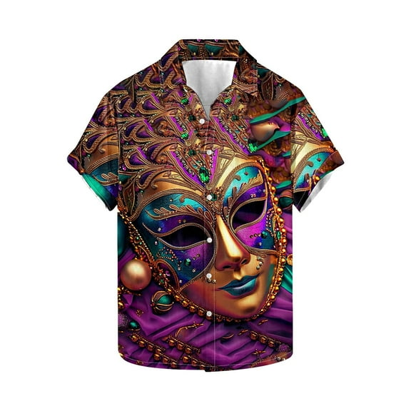 Jjayotai Mens Mardi Gras Shirts, Hawaiian Shirt for Men, Short Sleeve Button Down Beach Shirts, 2025 Mardi Gras Clothing Multicolor XXXL
