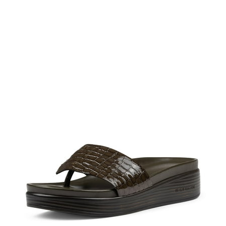 Donald Pliner Women's Fifi Slide Sandal, Military Green-Crocco Patent, 9