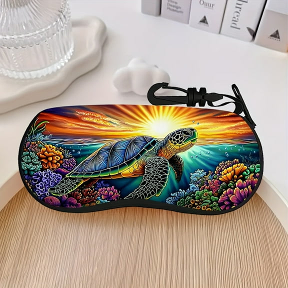 Elegant Ocean Turtles Swim Freely Eyewear Holder - Soft Durable Neoprene Zippered Pouch with Keychain, Fashionable Anti-Drop Glasses Storage Case for Reading Glasses & Fashion Glasses