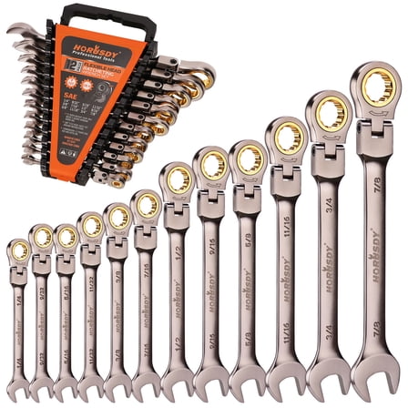 12PC Flex-Head Ratcheting Wrench Set Set with Organizer SAE Combination Spanner