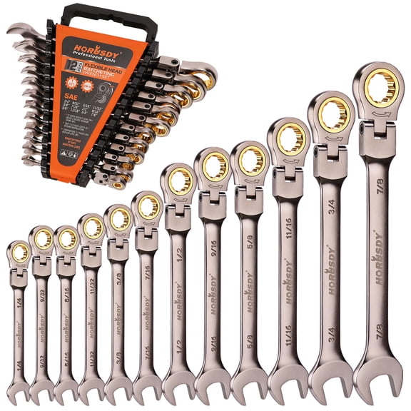 12PC Flex-Head Ratcheting Wrench Set Set with Organizer SAE Combination Spanner