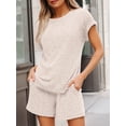 thumbnail image 5 of SUNBS Lounge Sets for Women 2 Piece Outfit Sets Tunic Shirts Short Cap Sleeve Crew Neck Drawstring Sweat Suit Summer with Pocket, 5 of 7