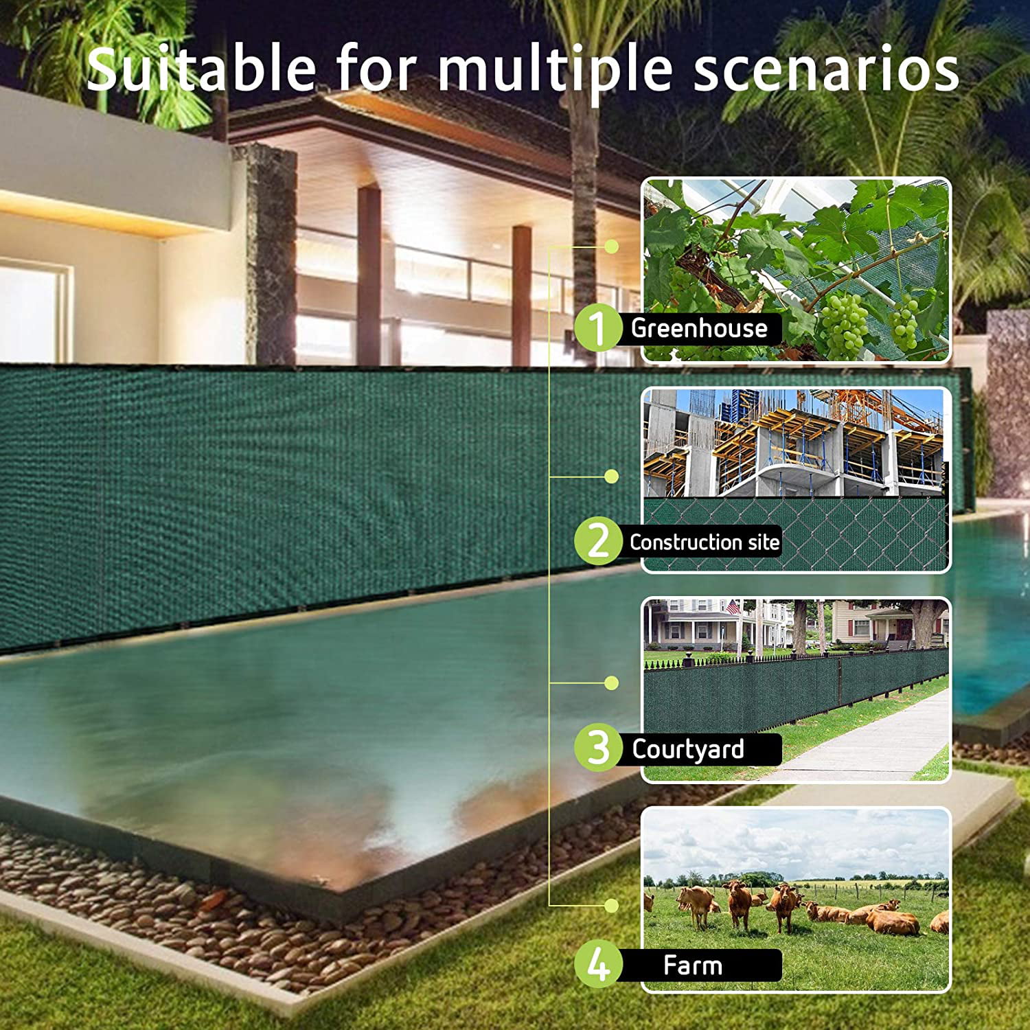 Cisvio Fence Screen Privacy 6' x 50' Patio Screens for Privacy with Brass Grommets 6' x 50', Dark Green 