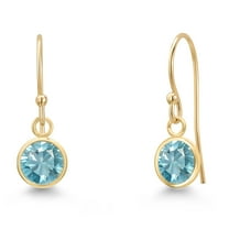 Gem Stone King 14K Yellow Gold Blue Zircon Earrings for Women | 2.40 Cttw | Gemstone Birthstone | Round 6MM