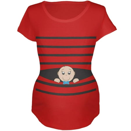 

Striped Peeking Baby Boy Red Maternity Soft T-Shirt - 2X-Large