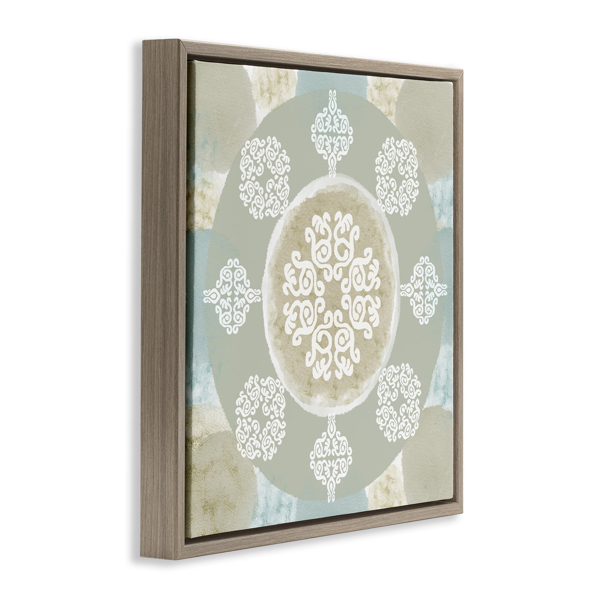 Stupell Industries Mint & Beige Mandala Abstract Painting Brown Floater Framed Canvas Art Print Wall Art, 25 x 25