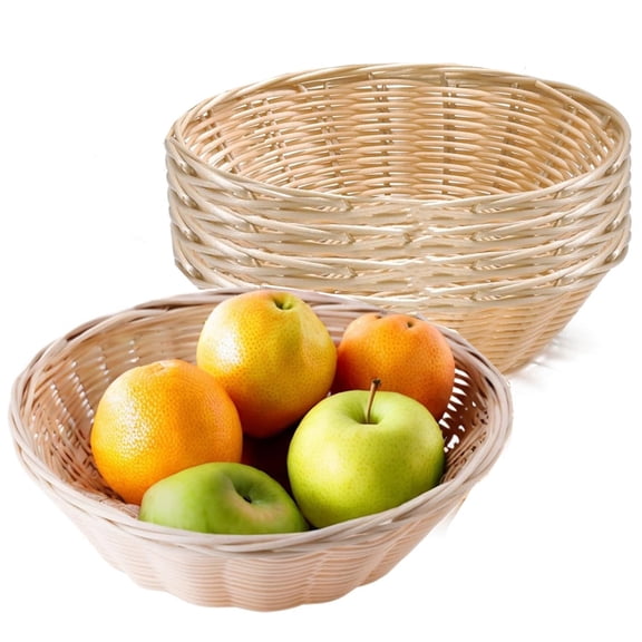 Bexikou 3 Pcs Woven Plastic Round Bread Baskets, 9.4in Food Storage Baskets for Fruits, Snacks, Vegetables - Small Gift Serving Baskets for Kitchen, Restaurant