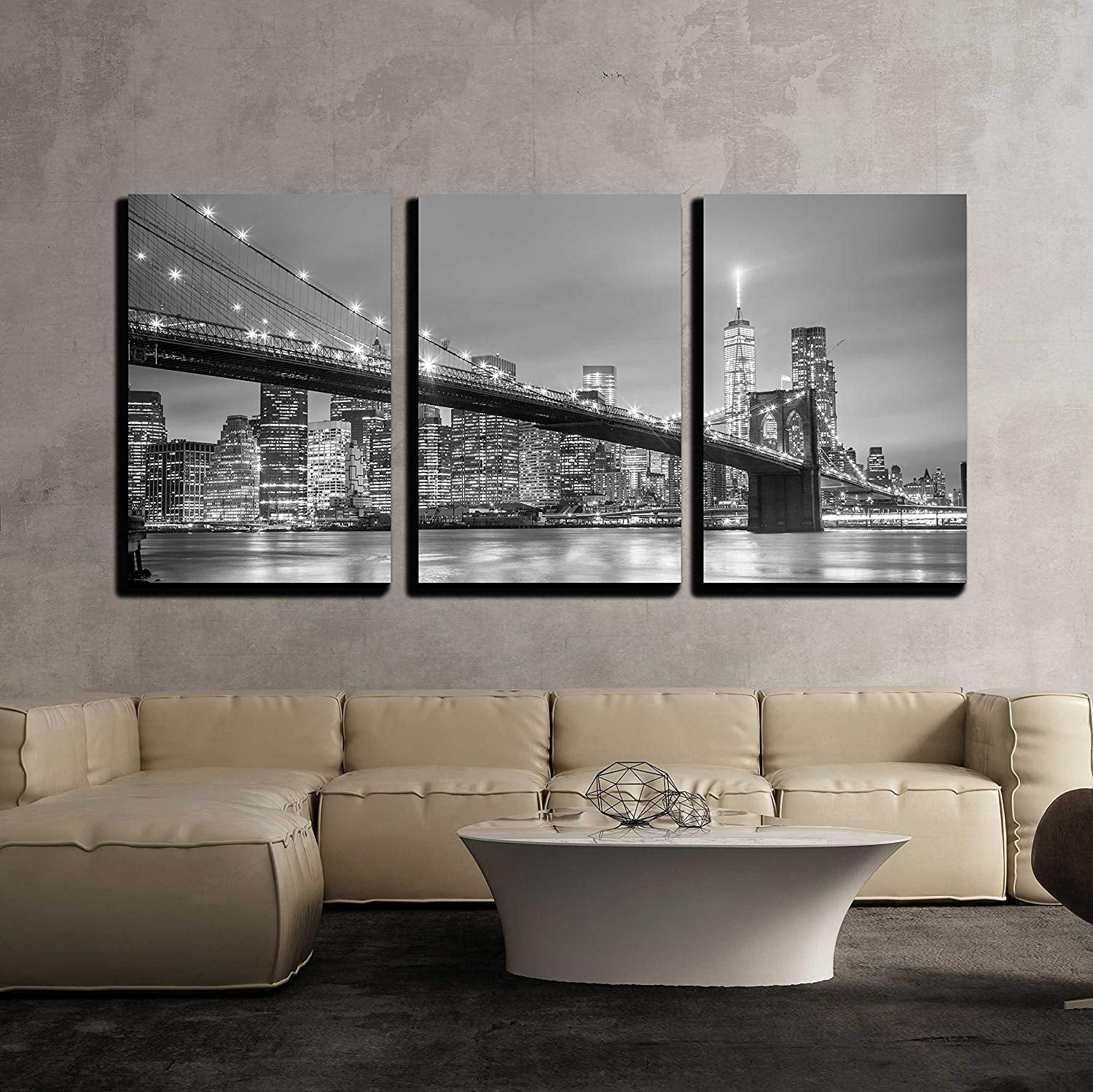 Wall26 3 Panels Canvas Art Black and White City Landscape Prints Modern