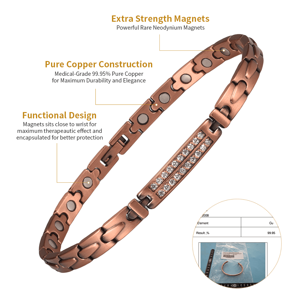 Pure Copper Magnetic Anklets 24cm +Magnetic Bracelets 20cm Set for Women, Copper Jewelry Set, Jewelry Gift for Ladies (Width:6.5mm)