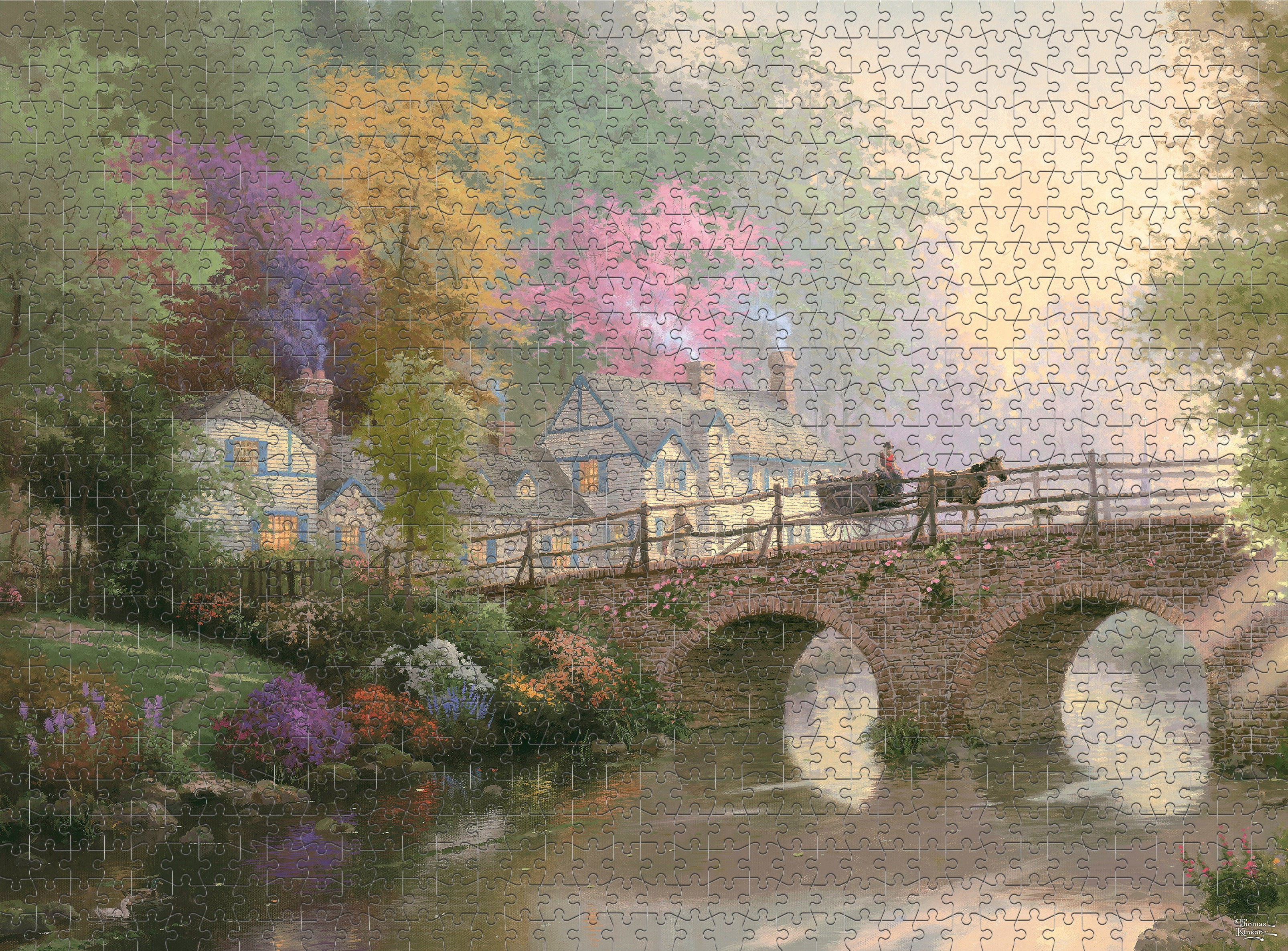Ceaco Thomas Kinkade Hometown Bridge 1000-Piece Interlocking Jigsaw Puzzle for Adults Ages 14+