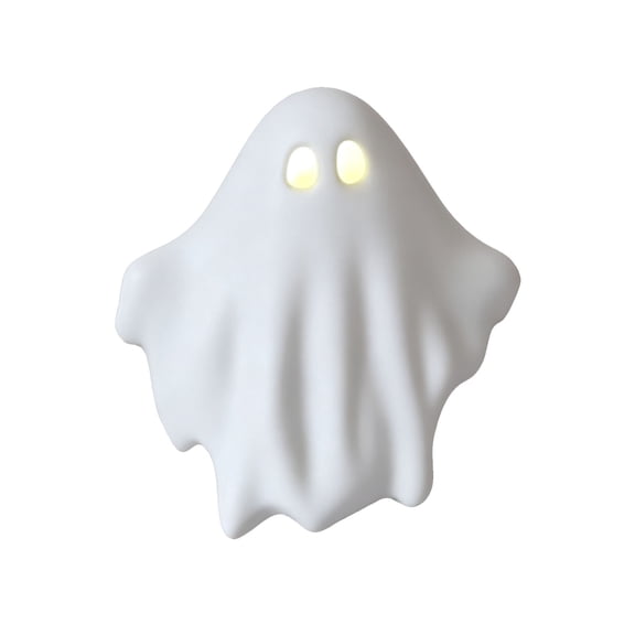 3D Printed Cute Ghost Lamp Ornament with Soft Warm Led Eyes,Durable Spooky Plastic Ghost Desk Decor for Halloween Decorations Fireplace Shelf Window Sill
