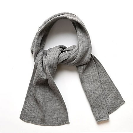 Knit Kids Scarf - SANREMO Unisex Kids Ribbed Knitted Warm Winter Outdoor Scarf Shawl (Light Gray)