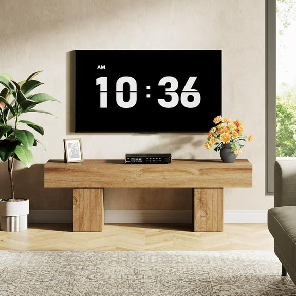 Tribesigns 55" TV Stand, Light Wood Low TV Consoles, Entertainment Center for TVs up to 55 Inch