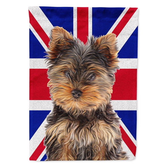 Yorkie Puppy / Yorkshire Terrier with English Union Jack British Flag House Flag
