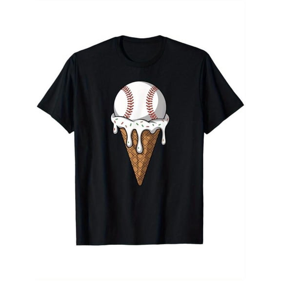 Graphic Tees for Women - Baseball Ice Cream Cone Player Design T-Shirt, Casual Fashion Tops for Daily Wear,Funny,cotton,black,S-5XL