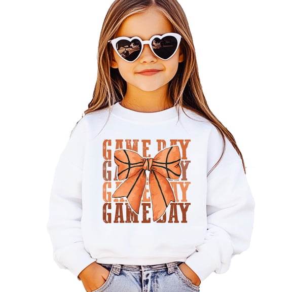 Basketball Game Day Sweatshirt for Women & Teens Trendy Sports Coquette Bow Sweater White Sweatshirt Youth XS