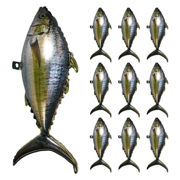 10 globos inflables de peces: papel de aluminio con diseño realista de atún en 3D. Decoraciones para fiestas de cumpleaños con temática de pesca. Artículos para fiestas de verano en la piscina.