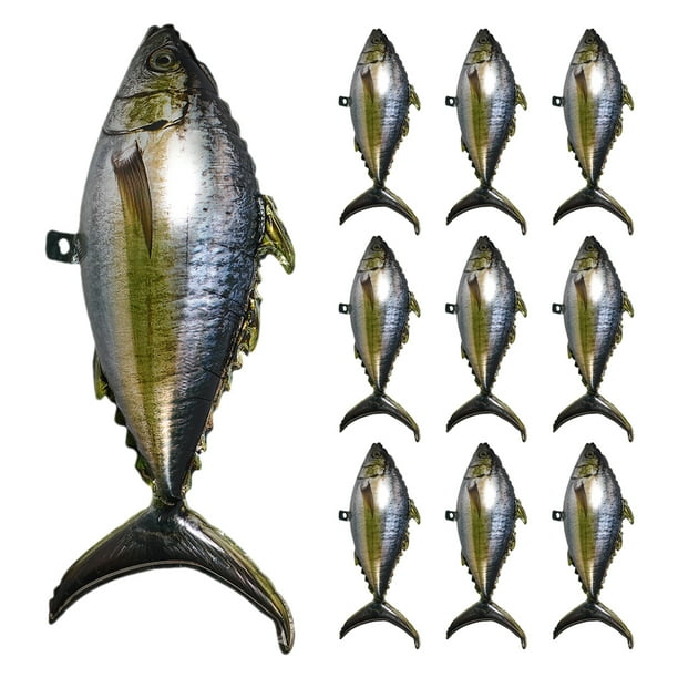 10 globos inflables de peces: papel de aluminio con diseño realista de atún en 3D. Decoraciones para fiestas de cumpleaños con temática de pesca. Artículos para fiestas en la piscina de verano.