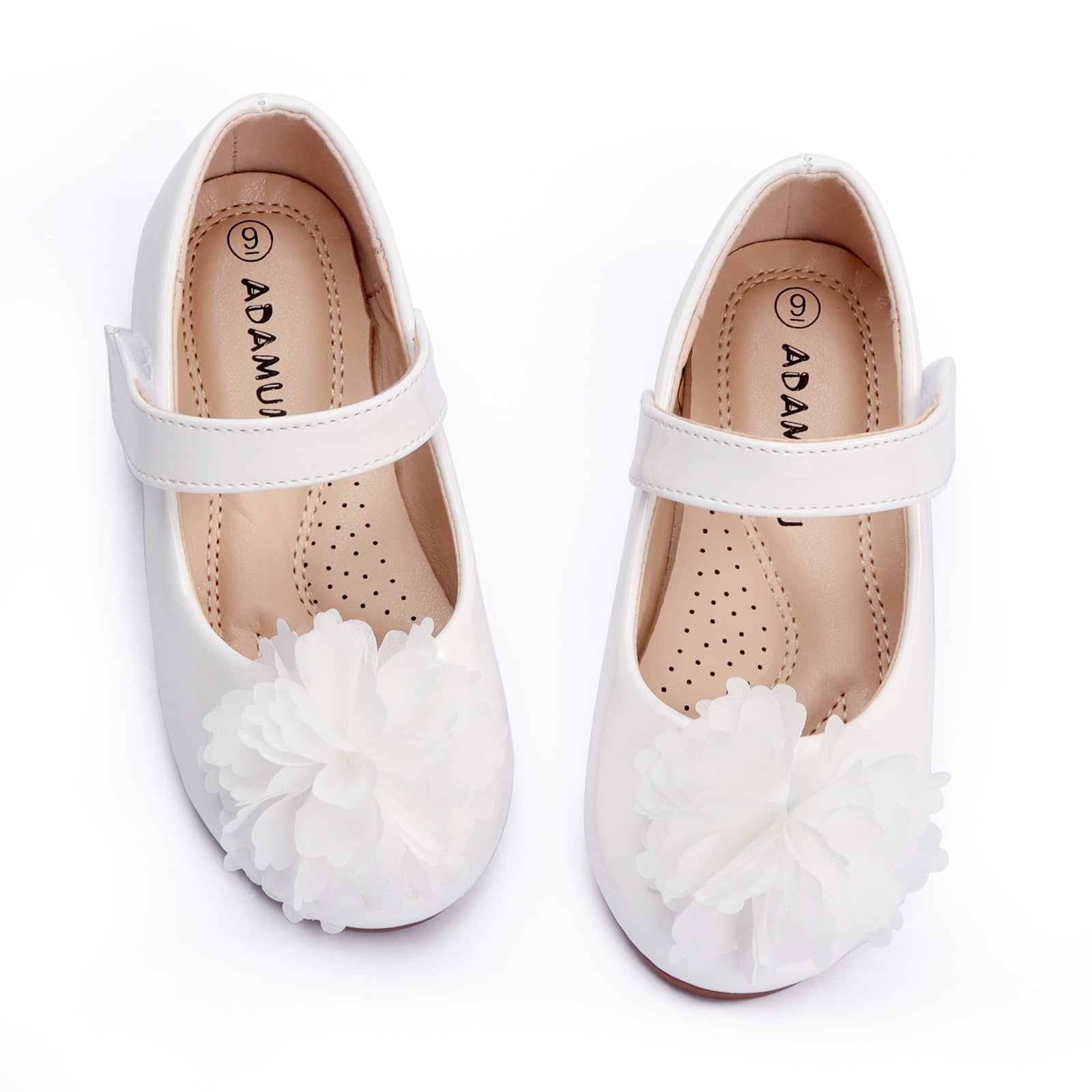 ADAMUMU Grils Dress Shoes Flower Girl Shoes for Weeding Cute Toddler Mary Jane Shoes Casual Lace Flore Ballet Flat and 12 Sizes 