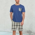 thumbnail image 2 of VBARHMQRT Pajamas Mens Funny Mens Summer Short Sleeved Shorts Pajamas Set Round Neck Short Sleeved Plaid Shorts Two Piece T Shirt with Chest Pocket Pajamas Home Wear Set, 2 of 5