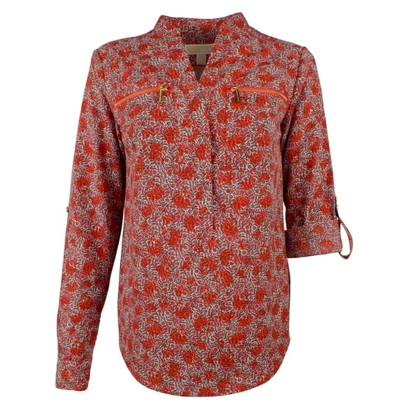 Women's Floral Print Pebble Crepe Zip Pocket Top-S-S
