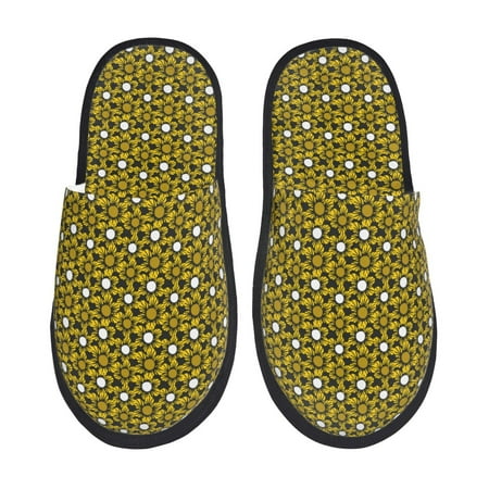Balery Sunflowers 2 Slient Indoor Furry Fleece Comfort House Shoes Soft Non-Slip Home Shoes Cotton slippers House Slippers-- Medium