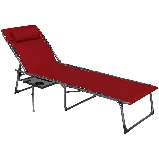 Outsunny Chaise Longue Pliante, Chaise de Bronzage Réglable à 5 Niveaux, Rouge