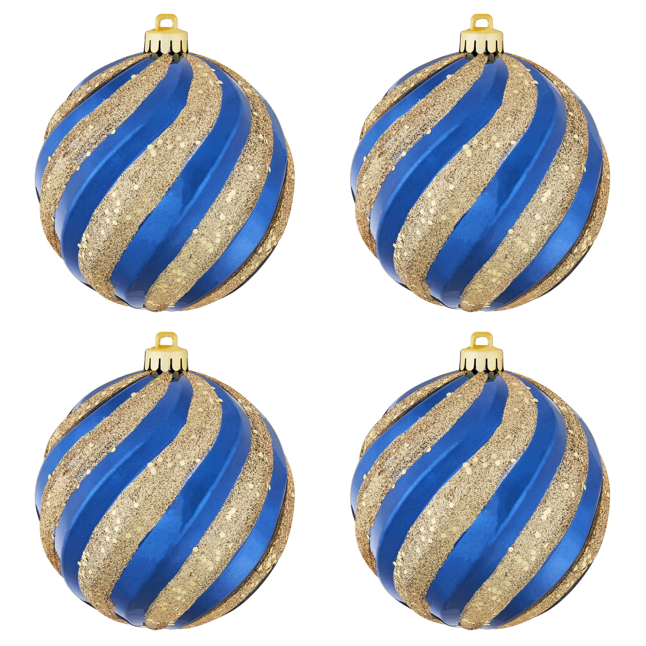 4-Count Blue and Gold Glitter Swirl Shatterproof Christmas Ornaments, 6.5", by Holiday Time