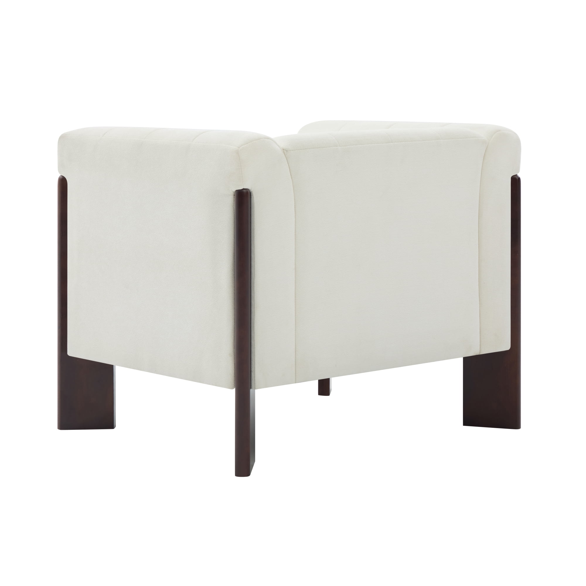 Leumius Modern Accent Chair, Velvet Single Sofa Chair with Tight Back, Round Arms, Vertical Channel Tufted Back and Walnut Rubber Wood Legs for Living Room, Bedroom or Reading Corner, Beige