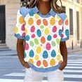 thumbnail image 5 of Craaazy Women's Easter Cute Rabbit Egg Printing Summer Short Sleeve Turndown Collar Shirts Gifts, 5 of 6