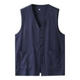 thumbnail image 2 of HUANBAI Summer Thin Men's Vest Cotton Linen Vest V Neck Large Size Linen Jacket Tang Suit, 2 of 6