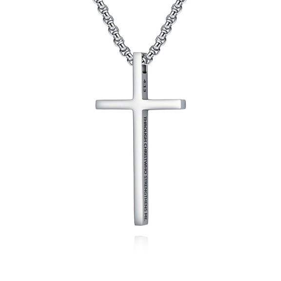 Inspirational Bible Verse Cross Necklace for Men, Stainless Steel Cross Pendant with 24" Chain, Christian Religious Faithful Gift
