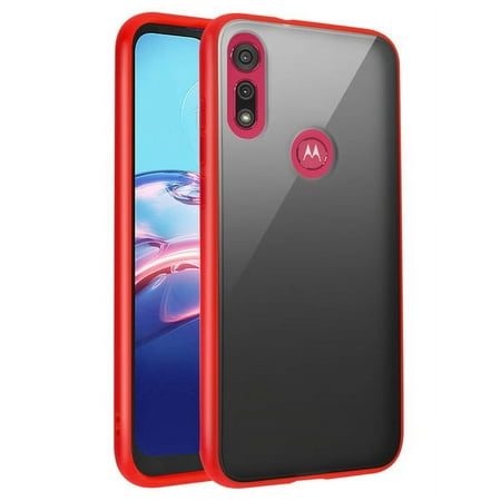 Motorola Moto E (2020) Phone Case Hybrid Rubber Silicone TPU Gel Protector Bumper Slim Shell Back Heavy Duty Armor Shockproof [Semi-Transparent] Smoke Frosted Black RED Cover for MOTOROLA Moto E 2020