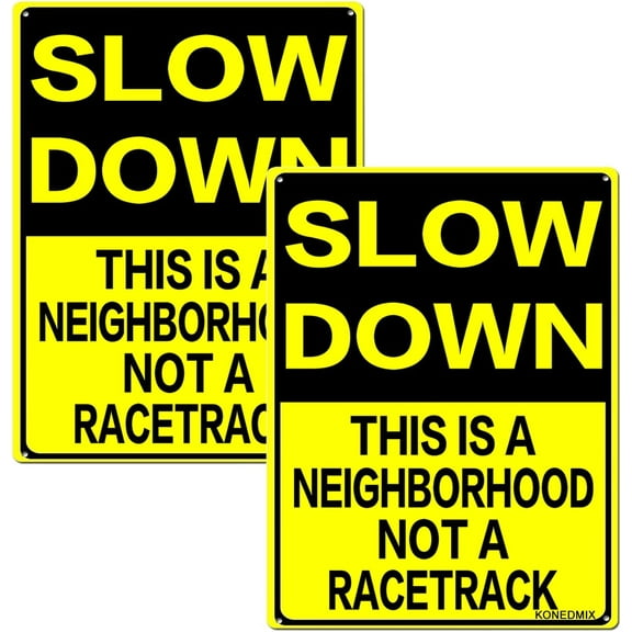 Slow Down This is A Neighborhood Not A Racetrack Sign Metal MPH Slow Warning Traffic Road Street Sign 8X12inch,2PACK