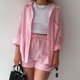 thumbnail image 3 of Conjunto de pantalones cortos con cuello vuelto liso para mujer, atuendo informal, traje holgado, moda de verano, ropa femenina, conjuntos de 2 piezas, 2024, 3 of 5