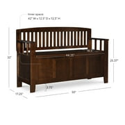 Linon Cynthia Wood Storage Bench FlipTop Slat Back & Side in Walnut Brown Finish