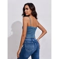 thumbnail image 3 of Spaghetti Straps Womens Sleeveless Denim Vest Crop Tank Tops Slim Fit Summer Cami Top, 3 of 6