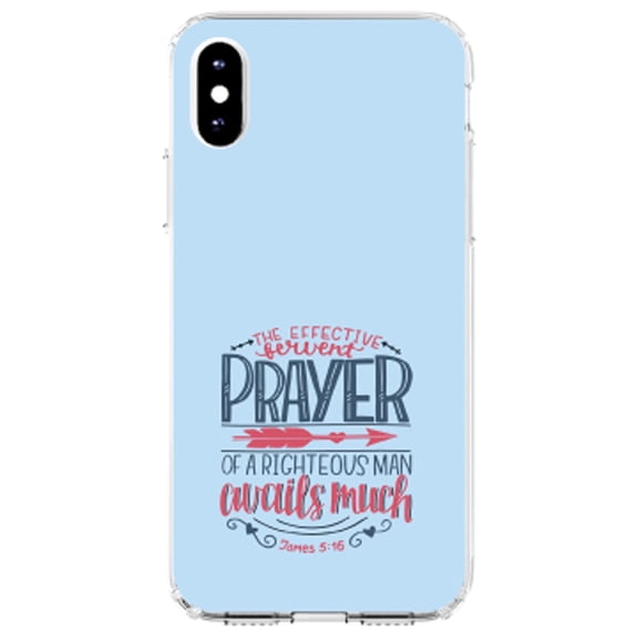 DistinctInk Clear Shockproof Hybrid Case for iPhone XS Max (6.5" Screen) - TPU Bumper, Acrylic Back, Tempered Glass Screen Protector - James 5:16 - Effective Fervent Pray of a Righteous Man