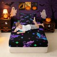 thumbnail image 5 of Erosebridal Neon Halloween Bat Twin Sheets, Stars Galaxy Bedding, Dark Purple, Black Reversible, 3-Piece, 1 Flat Sheet, 1 Fitted Sheet and 1 Pillowcase, 5 of 6