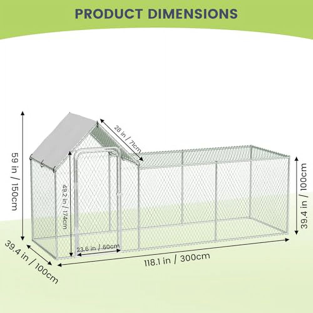 Large Metal Chicken Coop,9.8'Lx3.3'Wx5'H Heavy Duty Walkin Chicken Run with Waterproof and Anti-Uv Cover,Chicken Pens Outdoor with Top for Ducks,Rabbits,Walk-in Poultry Cage for Yard,Farm