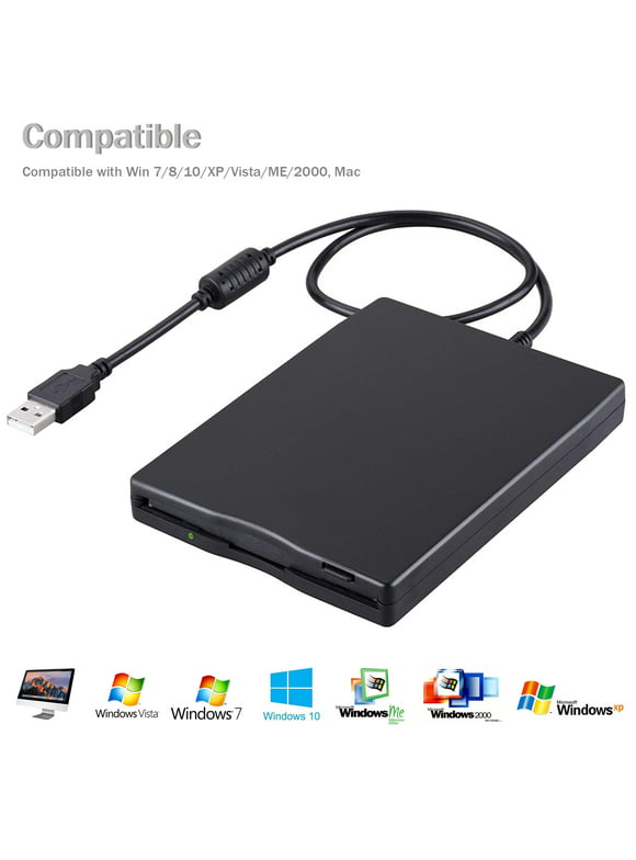 3.5" Portable USB 2.0 External Floppy Disk Drive 1.44MB FDD Diskette Drive For Laptop PC Win 7/8/10/XP/Vista, for Mac, Plug and Play (Black)