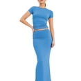 thumbnail image 3 of Women'S Basic Summer Short Sleeve Crewneck T-Shirts Y2K Cute Going Out Tops Baby Tee Blue S, 3 of 8