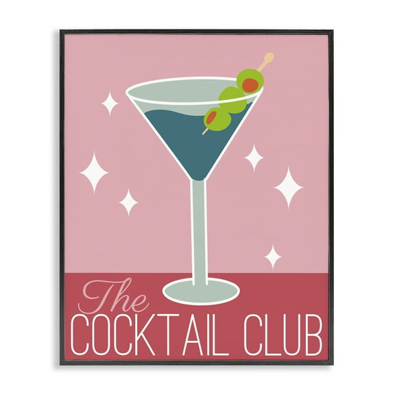 Stupell Industries Cocktail Club Typography Food & Beverage Painting Black Framed Art Print Wall Art, 11 x 14