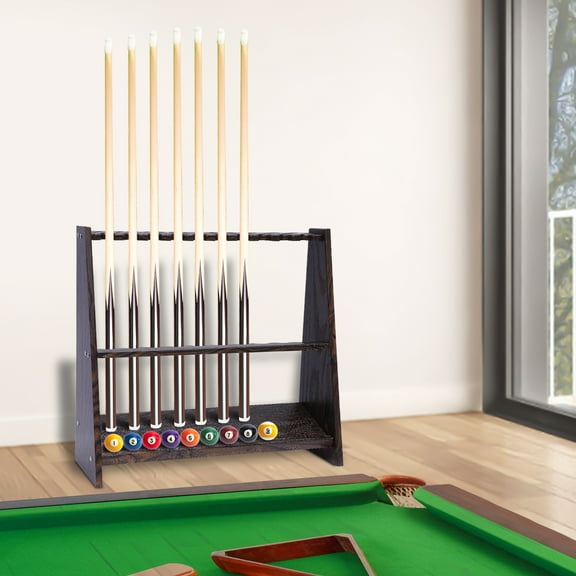Pool Stick Holder Floor Stand, 10 Pool Cue Rack for Billiard Room or Club, Made of Wood, Easy to Assemble