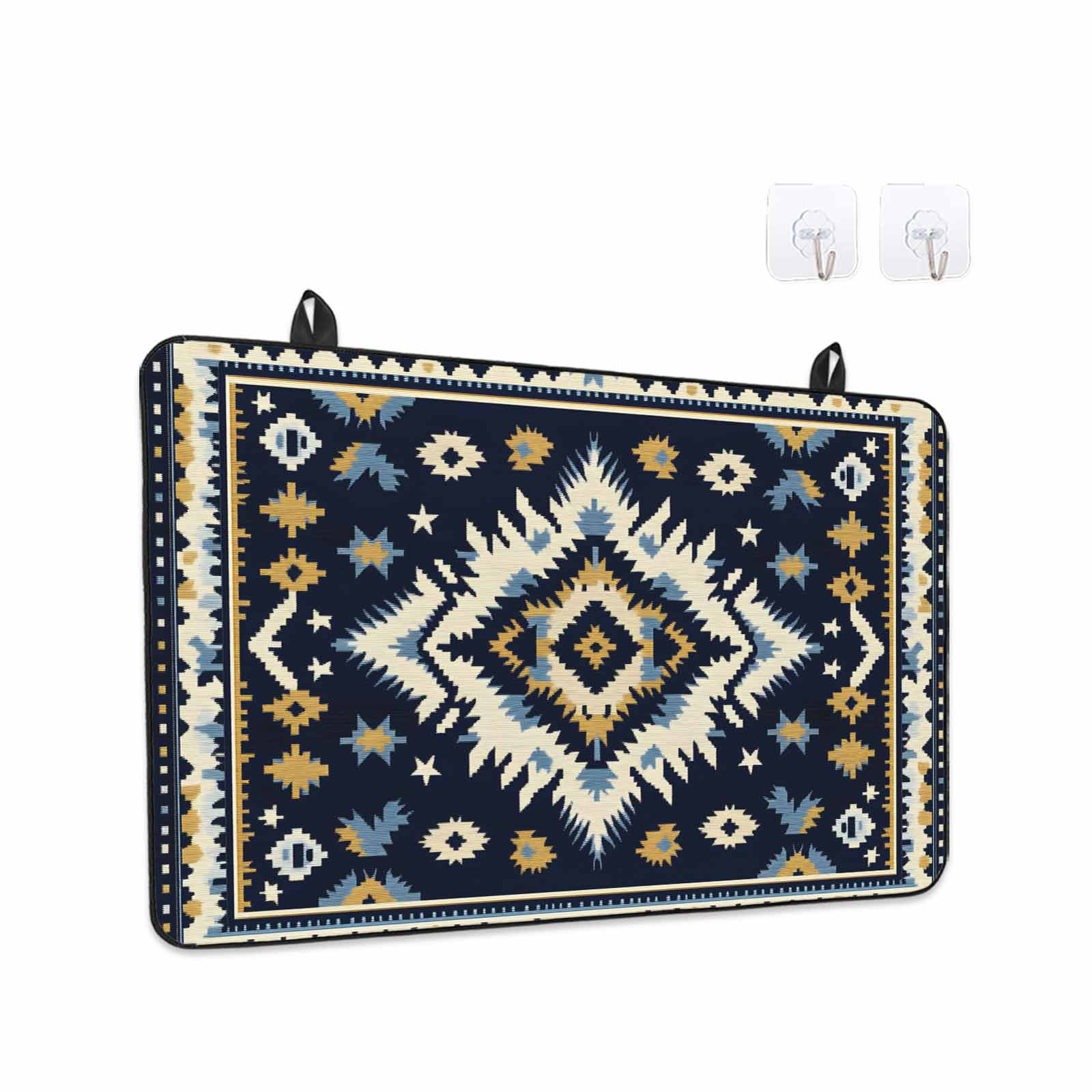 Boho Navy Blue Stove Top Cover for Electric Stove, Heat-proof & Non Slip Glass Top Stove Cover Protector, Ethnic Geometric Southwestern Retro Kitchen Flat Cooktop Rubber Mat 24x21 Inches