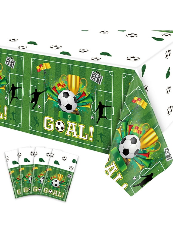 4 Pack Soccer Party Tablecloths Soccer Birthday Decorations 51'' X 86'' Plastic Disposable Sports Theme Party Table Covers Soccer Theme Table Cloth for Rectangle Tables Birthday Party Supplies Favors